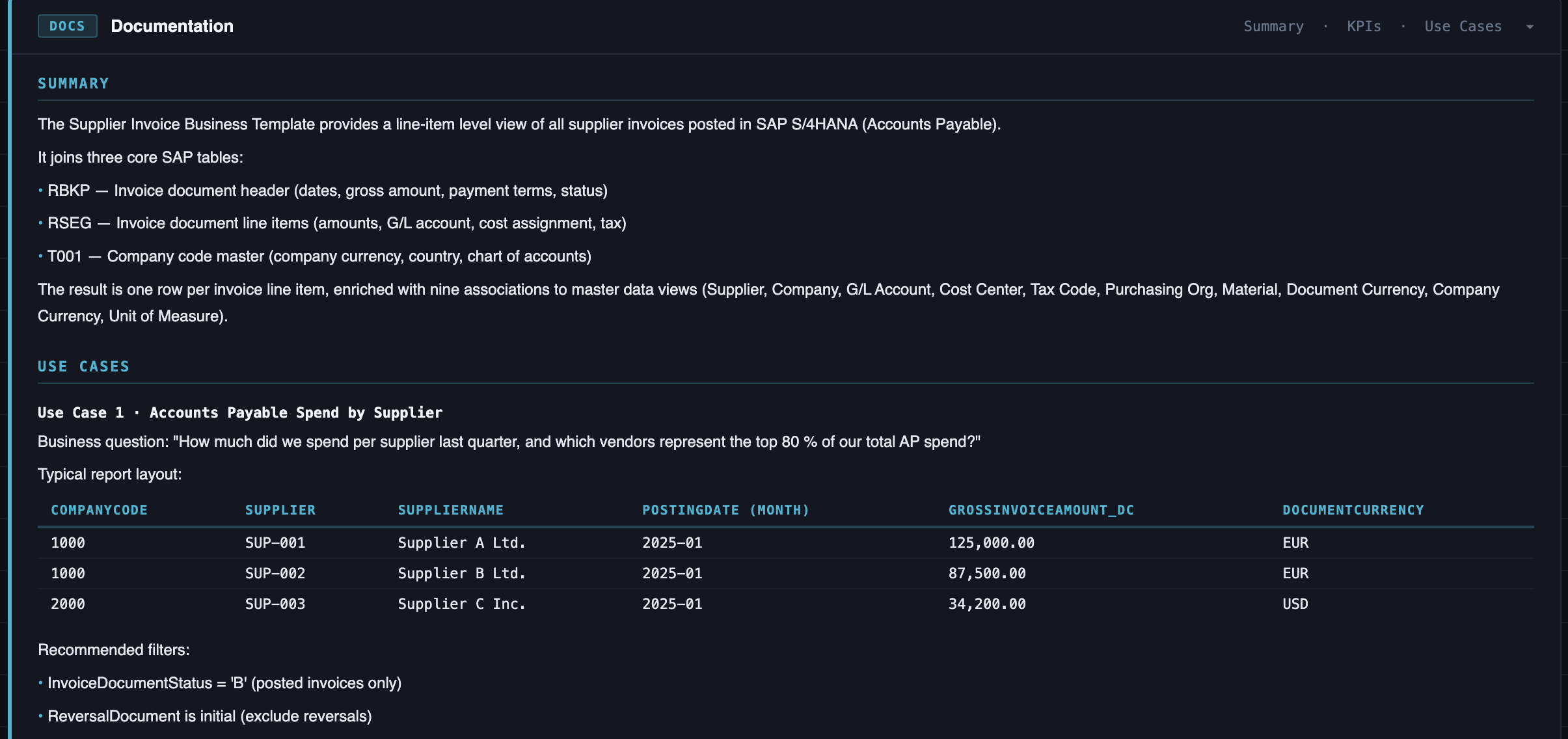 Business Templates — Use Case Documentation